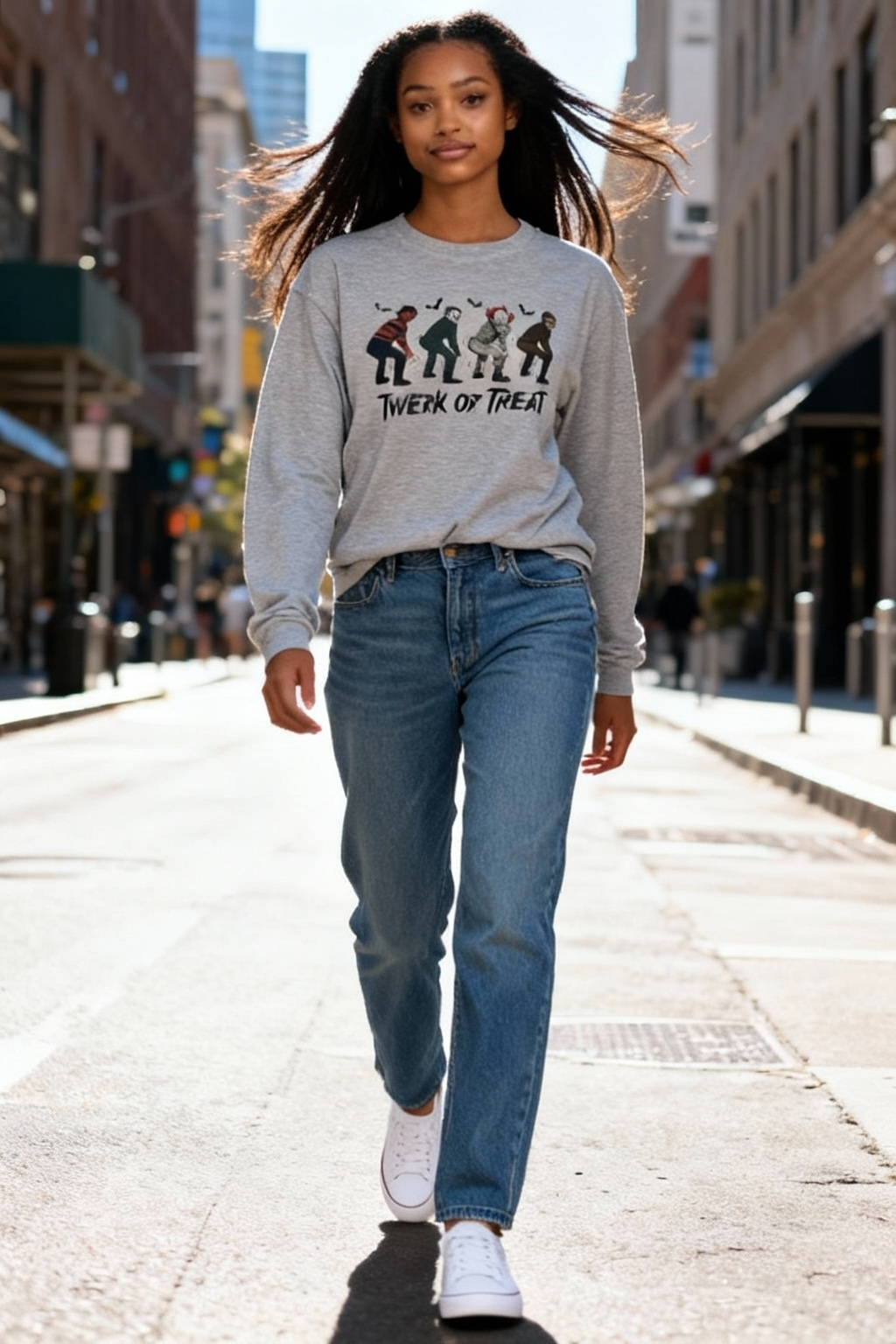 Twerk or Treat Halloween Long Sleeve Shirt | Funny Horror Movie Character Graphic Tee | Spooky Season Unisex Top