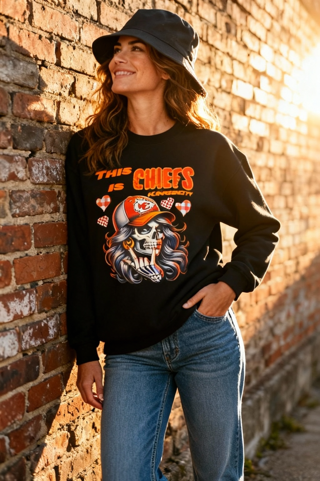 Handmade This Is Chiefs Kingdom Sweatshirt | Kansas City Football Skull Girl Pullover | Game Day Hoodie | Edgy Chiefs Fan Crewneck | Red & Black Fall Sweatshirt