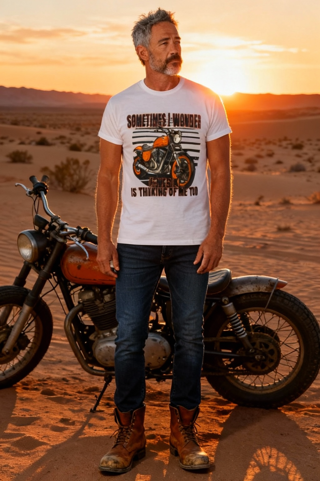 Sometimes I Wonder if My Bike Is Thinking of Me Too Motorcycle Shirt – Funny Biker Graphic Tee – Vintage Bike Rider T-Shirt, Gift for Men Who Ride