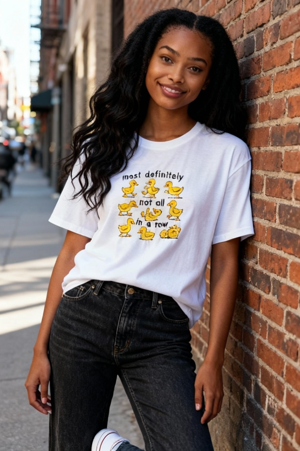 Most Definitely Not All in a Row Duck Shirt – Funny Duck Graphic Tee – Cute Animal Humor T-Shirt, Relatable Gift for Moms, Teachers & Friends