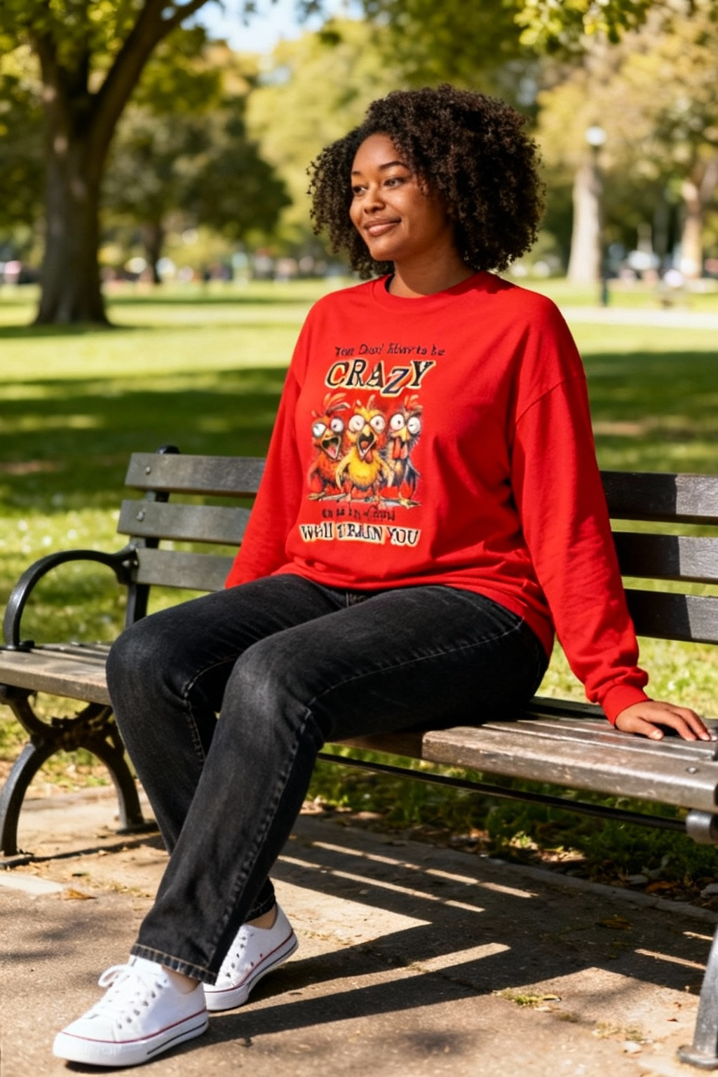 Funny Crazy Chicken Friends Long Sleeve Shirt – You Don’t Have to Be Crazy We’ll Train You – Hilarious Farm Animal Shirt for Friends & Coworkers, Gift for Chicken Lovers