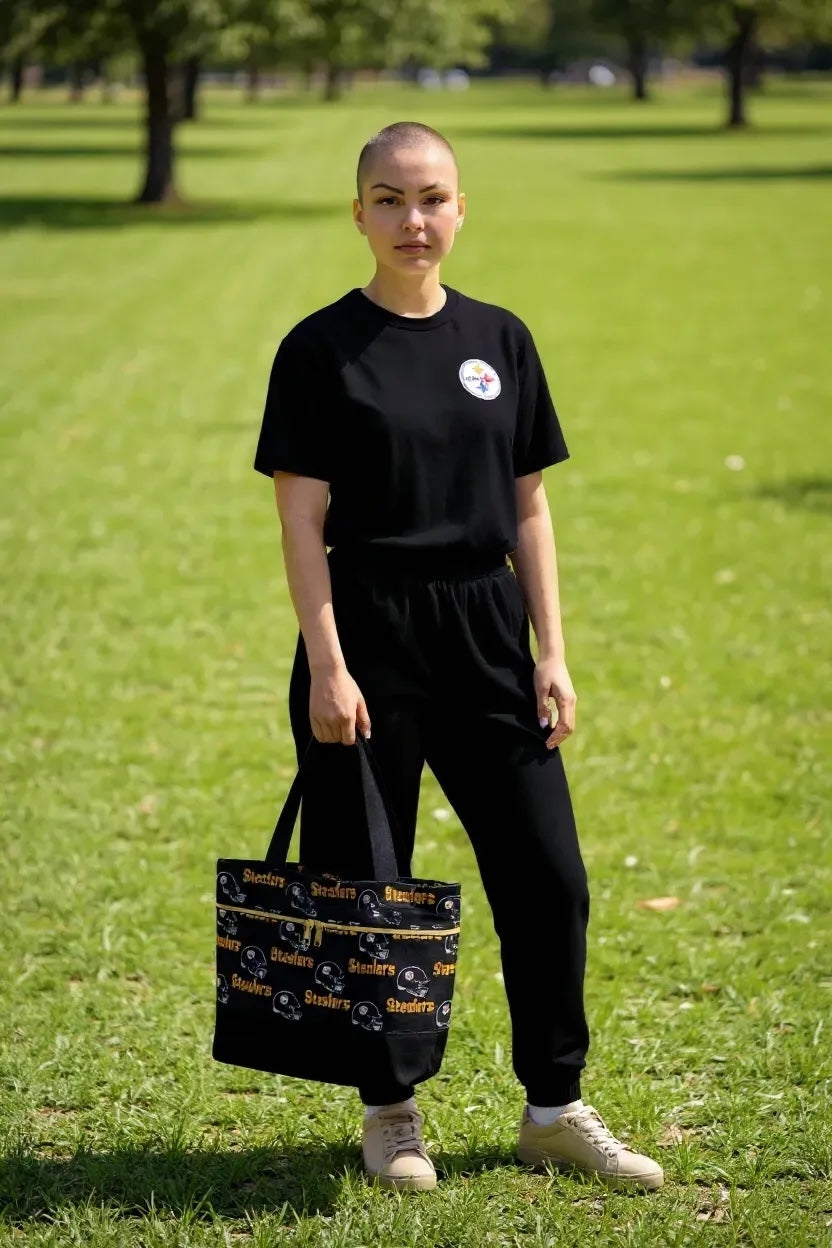 Pittsburgh Steelers Tote Bag – NFL Football Purse with Zipper Pocket – Handmade Game Day Bag for Women & Fans inclides two pouches