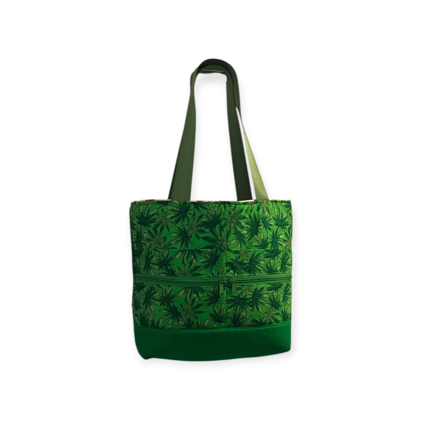 Handmade Green Leaf Print Tote Bag | Eco-Friendly Shoulder Bag with Zipper | Large Reusable Fabric Tote | Travel Bag | Stylish Everyday Purse