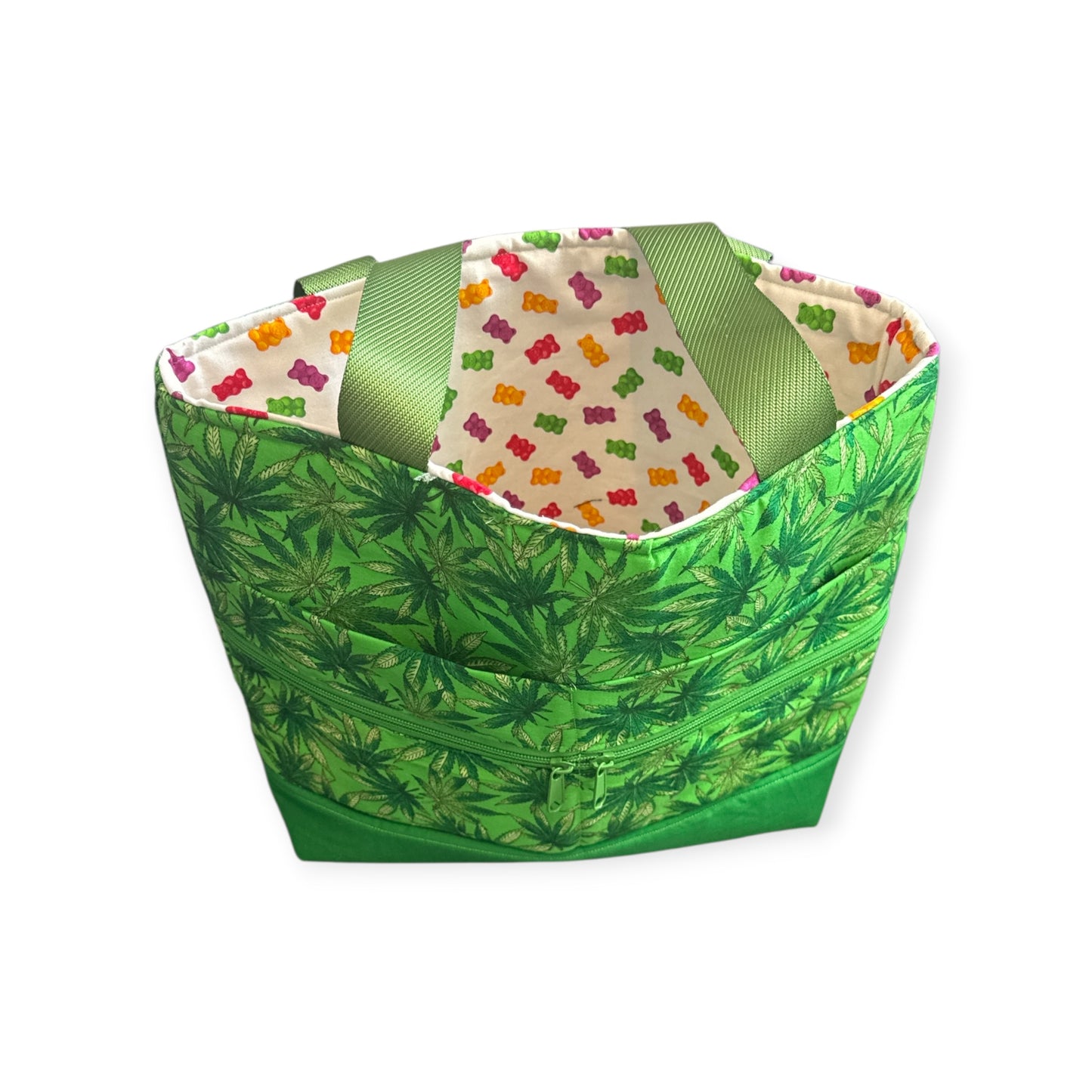 Handmade Green Leaf Print Tote Bag | Eco-Friendly Shoulder Bag with Zipper | Large Reusable Fabric Tote | Travel Bag | Stylish Everyday Purse