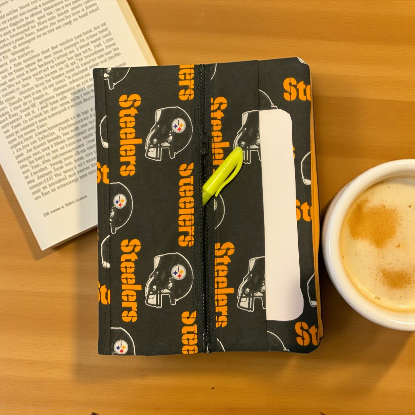 Pittsburgh Steelers Composition Notebook Cover | NFL Team Fabric Book Cover | Reusable Washable School Supply | Steelers Fan Gift | Sports Stationery