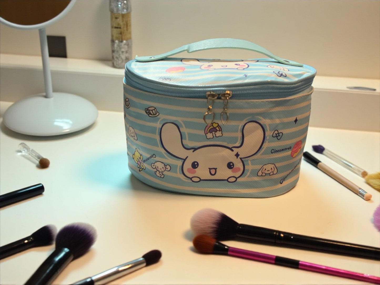Cinnamoroll Makeup Bag | Kawaii Cosmetic Case | Sanrio Travel Toiletry Bag | Cute Blue Storage Pouch | Anime Gift for Girls | Cinnamoroll Organizer Bag