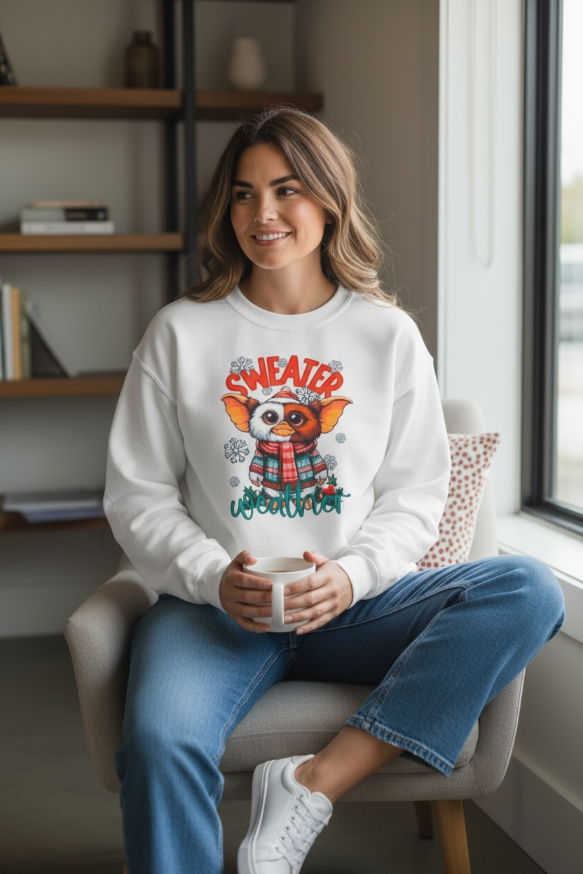 Sweater Weather Sweatshirt | Cute Winter Gizmo Sweatshirt | Cozy Christmas Crewneck | Funny Holiday Sweater | 80s Movie Fan Gift | Winter Outfit Top