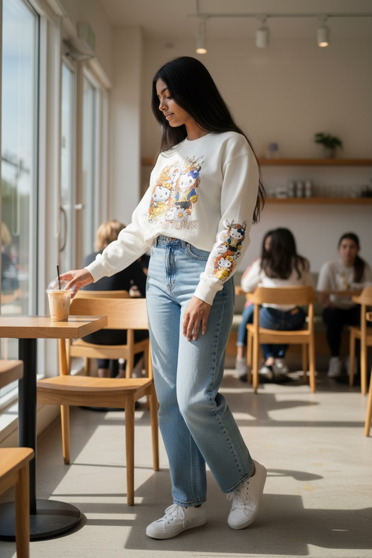 Beauty and the Beast Kawaii Sweatshirt – Cute Character Crewneck, Fairy Tale-Inspired Pullover – Cozy Aesthetic Gift for Her, Cute Cartoon Sweater