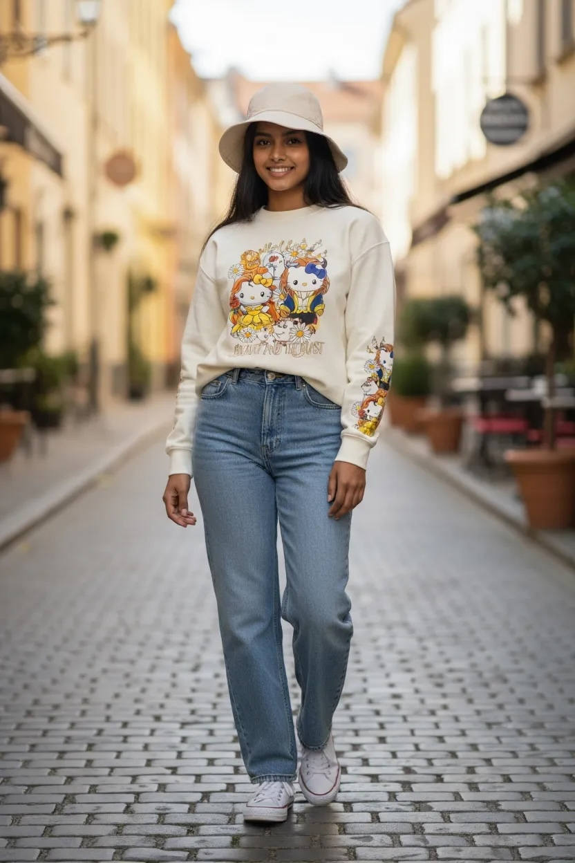 Beauty and the Beast Kawaii Sweatshirt – Cute Character Crewneck, Fairy Tale-Inspired Pullover – Cozy Aesthetic Gift for Her, Cute Cartoon Sweater