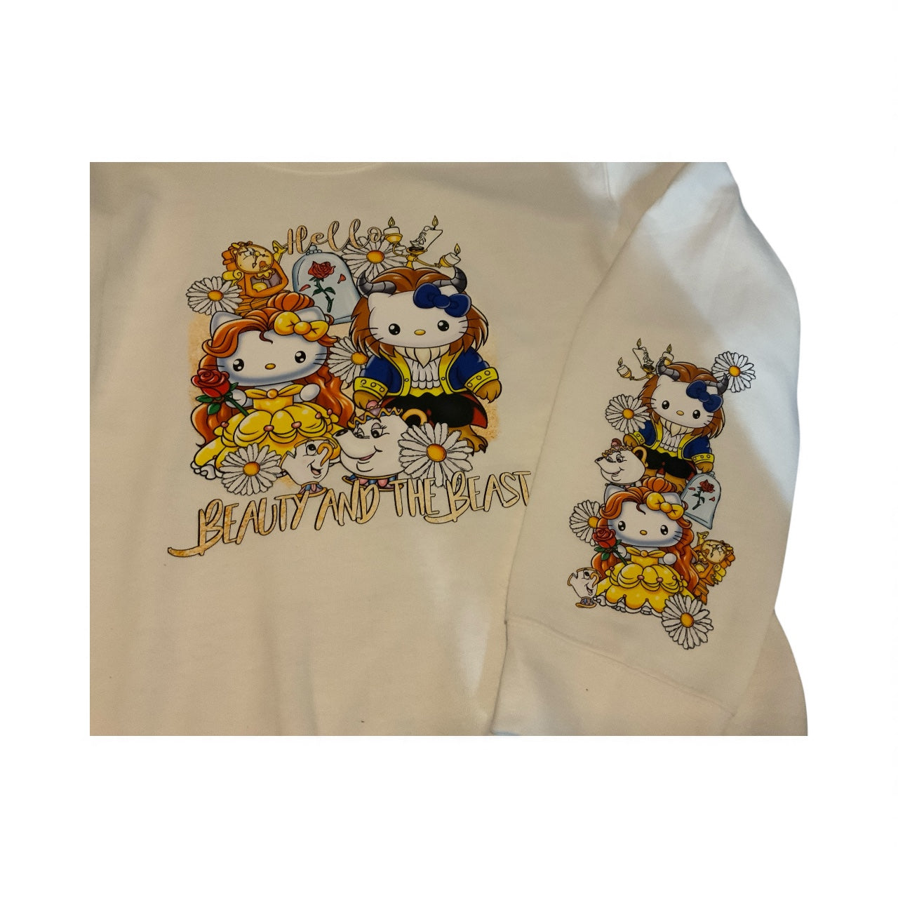 Beauty and the Beast Kawaii Sweatshirt – Cute Character Crewneck, Fairy Tale-Inspired Pullover – Cozy Aesthetic Gift for Her, Cute Cartoon Sweater