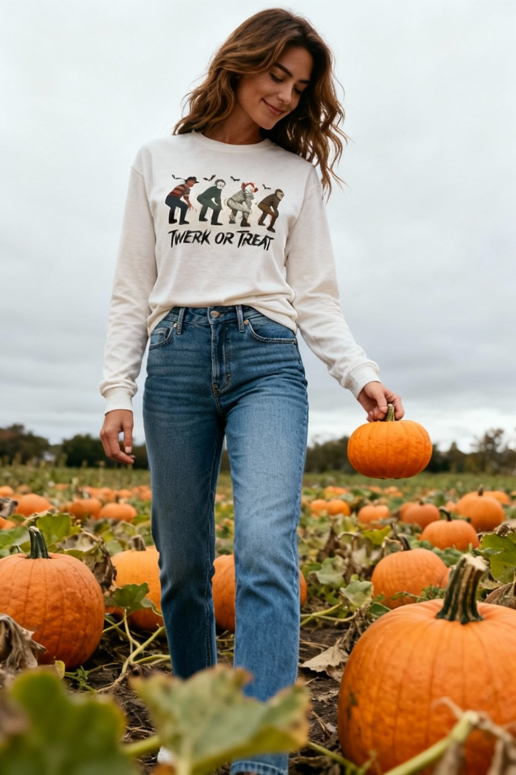 Twerk or Treat Halloween Long Sleeve Shirt | Funny Horror Movie Character Graphic Tee | Spooky Season Unisex Top