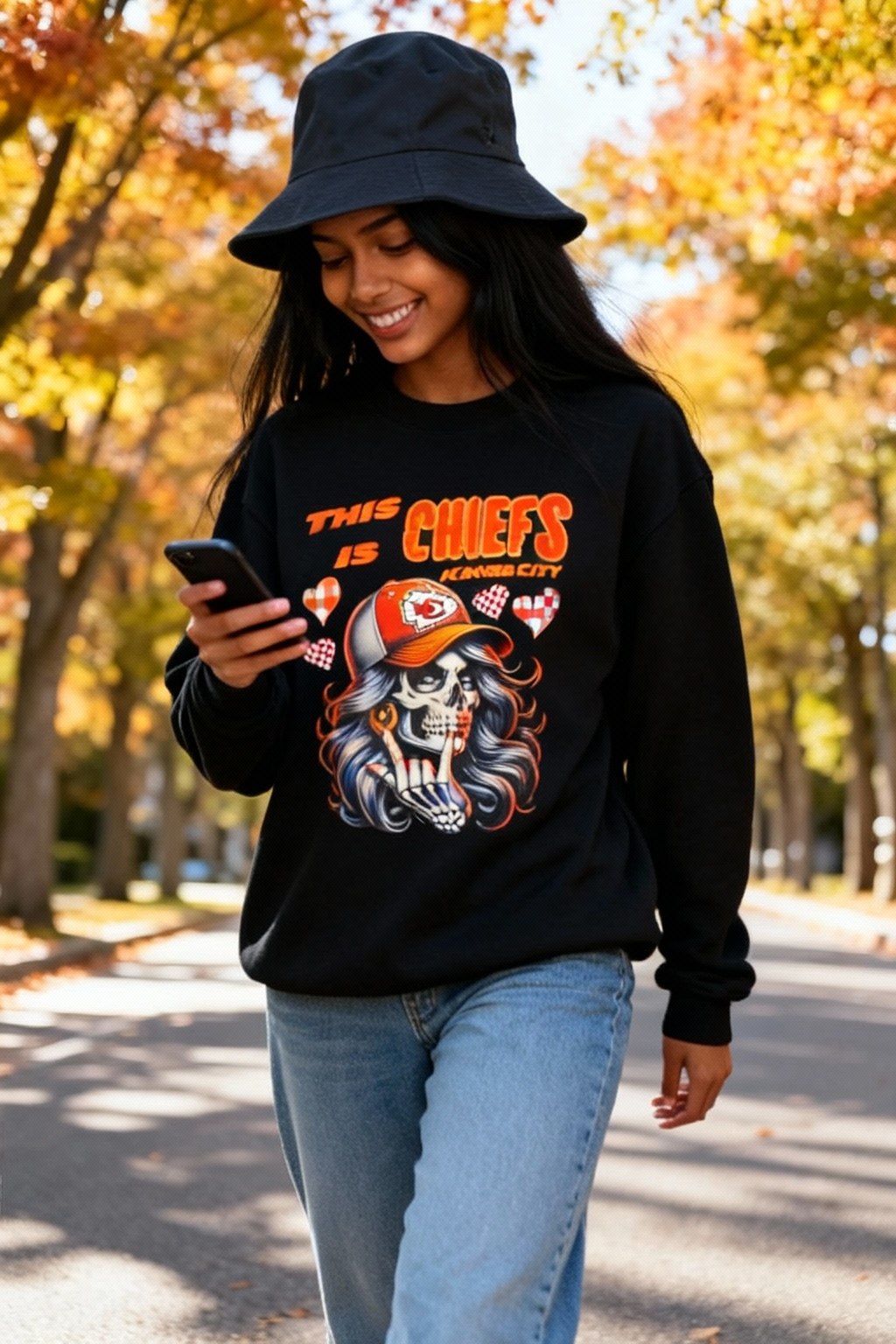 Handmade This Is Chiefs Kingdom Sweatshirt | Kansas City Football Skull Girl Pullover | Game Day Hoodie | Edgy Chiefs Fan Crewneck | Red & Black Fall Sweatshirt