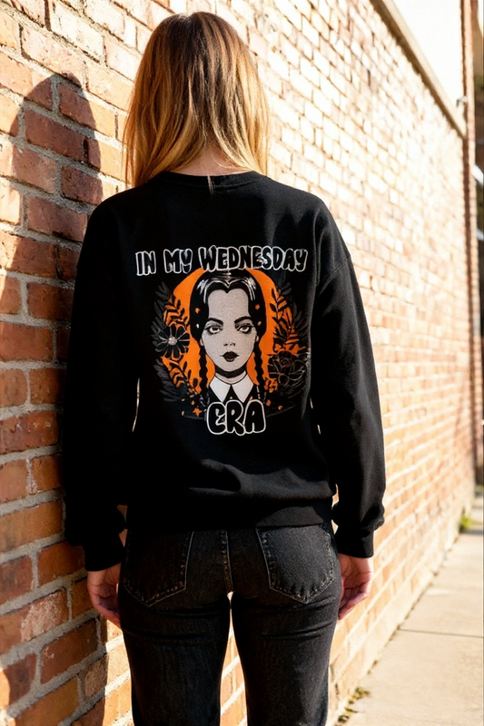 In My Wednesday Era Sweatshirt – Gothic Aesthetic Crewneck, Dark Academia Inspired Shirt – Spooky Cute Fall & Halloween Sweatshirt for Women