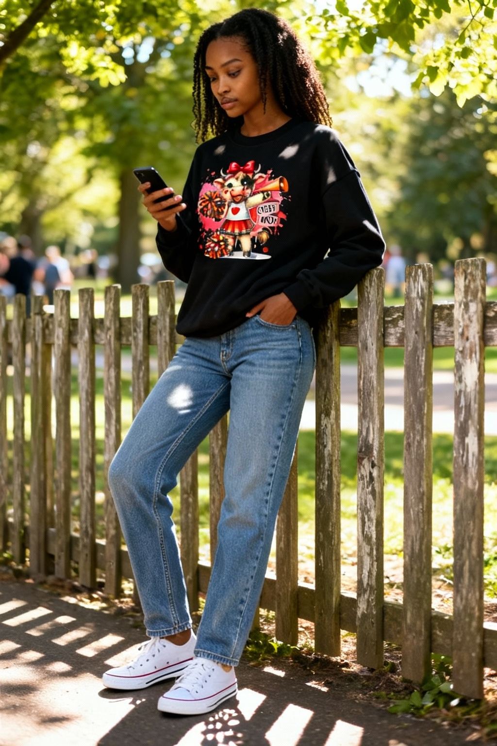 Cheer Mom Cow Sweatshirt – Cute Cheerleader Cow Graphic Crewneck – Funny Animal Spirit Wear, Game Day Outfit & Cheer Mom Gift