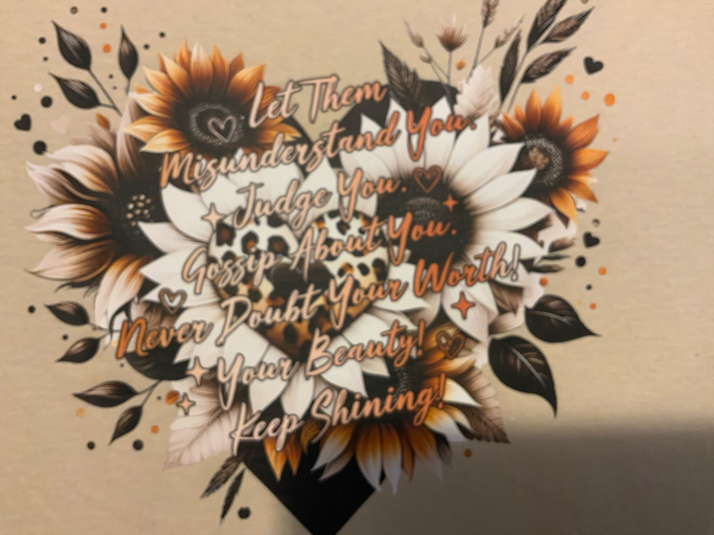Let Them Misunderstand You Sunflower Shirt | Inspirational Short Sleeve Tee | Leopard Heart Floral Shirt | Positive Quote T-Shirt | Keep Shining Top for Women