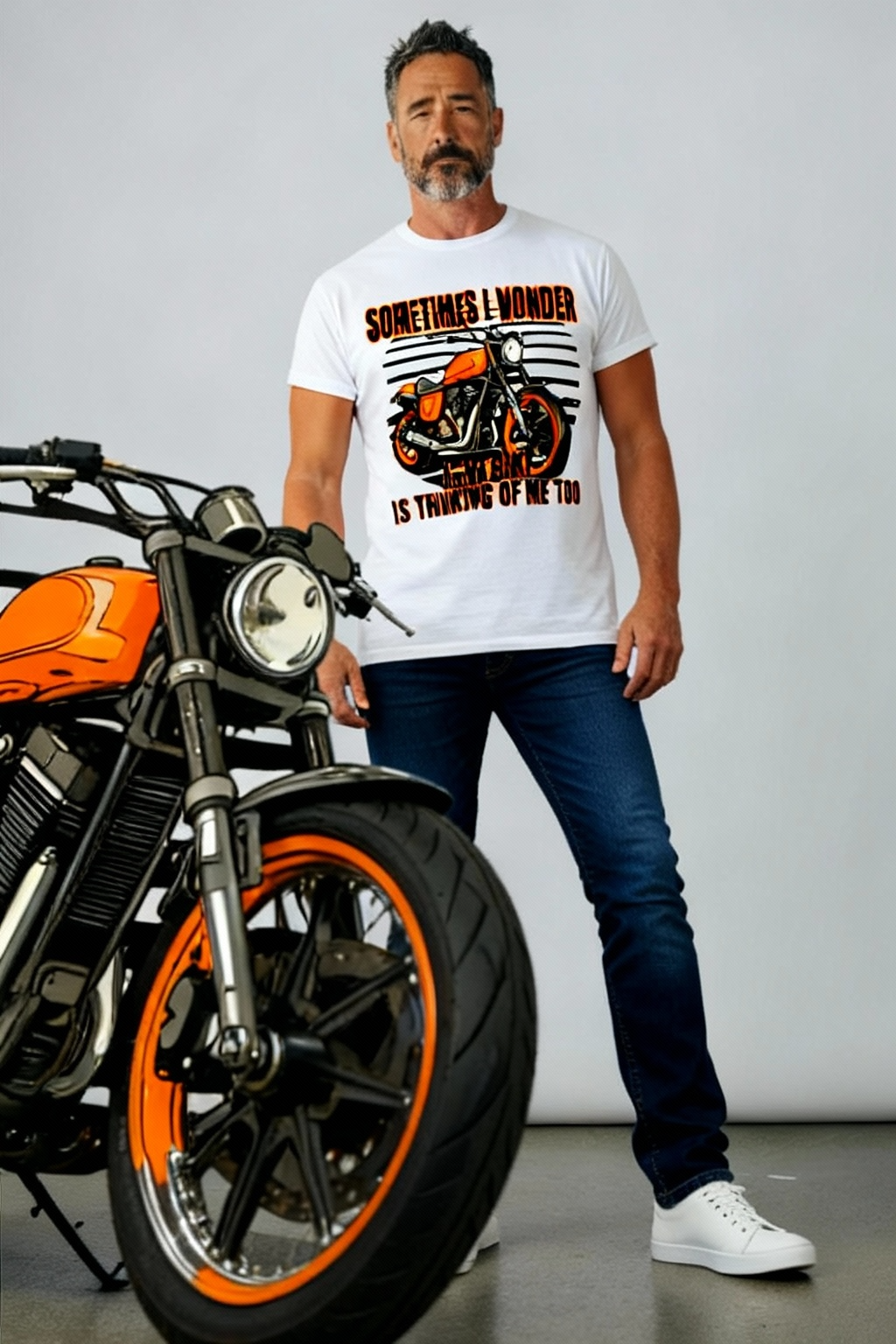Sometimes I Wonder if My Bike Is Thinking of Me Too Motorcycle Shirt – Funny Biker Graphic Tee – Vintage Bike Rider T-Shirt, Gift for Men Who Ride