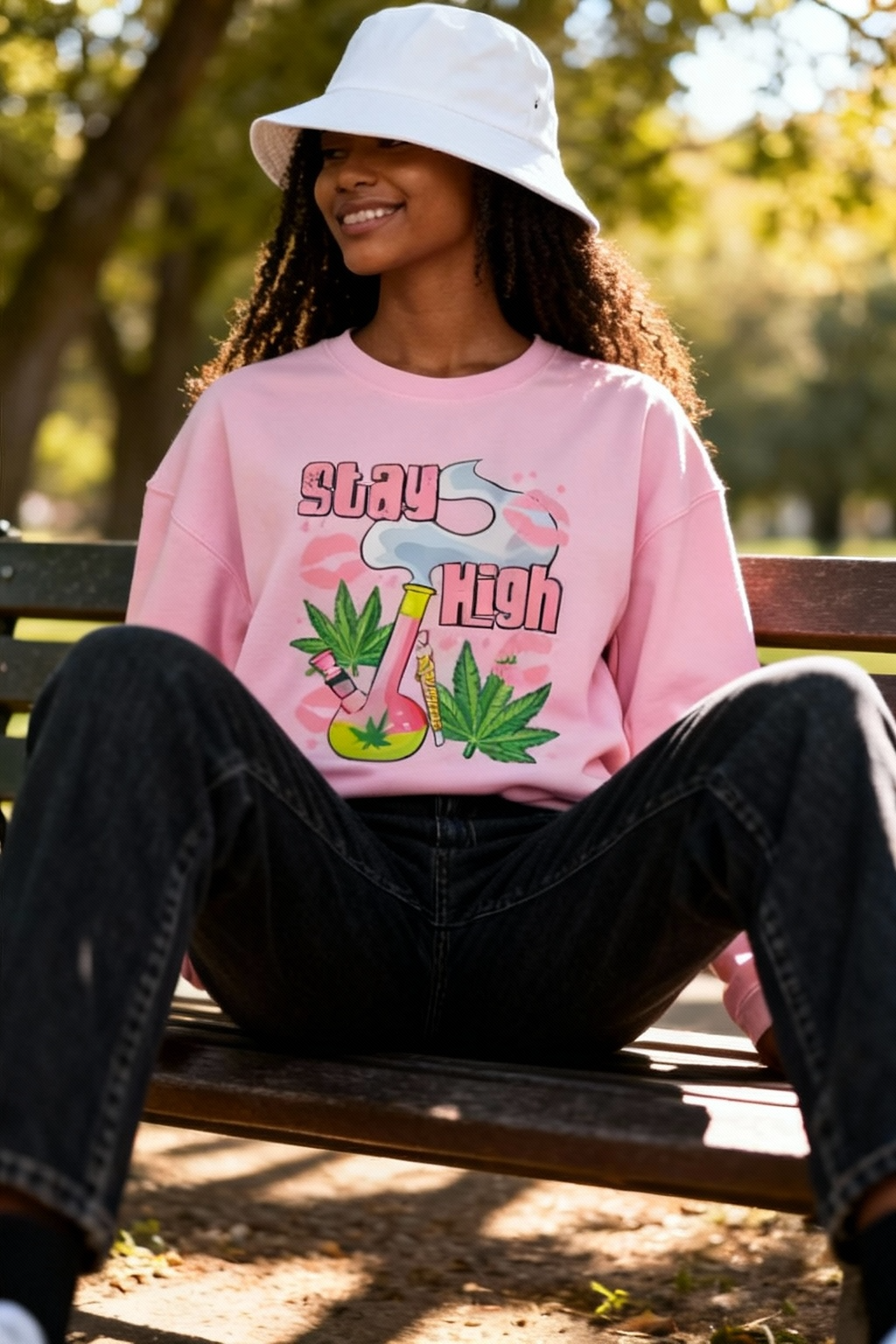 Stay High Sweatshirt – Funny Stoner Weed Shirt with Bong and Leaf Design – Cannabis Lover Gift, 420 Vibes, Marijuana Smoke Graphic Hoodie or Teshirt