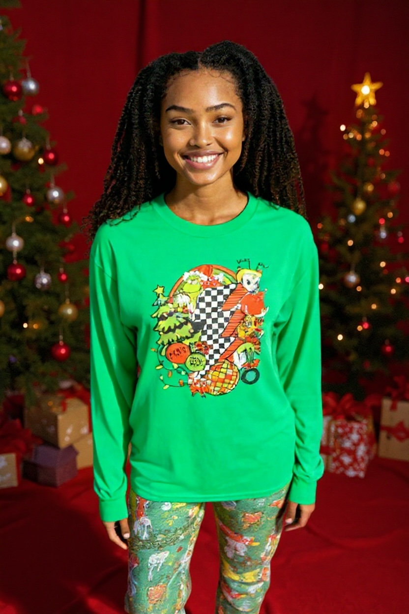 Handmade Merry Grinchmas Long Sleeve Shirt | Unisex Christmas Grinch Top | Funny Holiday Tee | Green Grinch Long Sleeve | Whimsical Xmas Gift for Her or Him