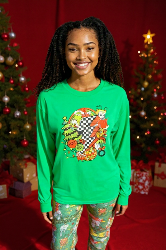 Handmade Merry Grinchmas Long Sleeve Shirt | Unisex Christmas Grinch Top | Funny Holiday Tee | Green Grinch Long Sleeve | Whimsical Xmas Gift for Her or Him