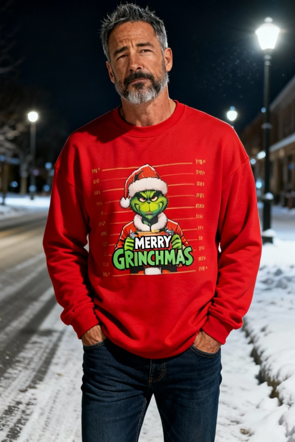 Merry Grinchmas Sweatshirt – Funny Christmas Sweatshirt for Grinch Lovers – Holiday Crewneck with Lights, Santa Hat &amp; Naughty List Design – Cozy Xmas Gift
