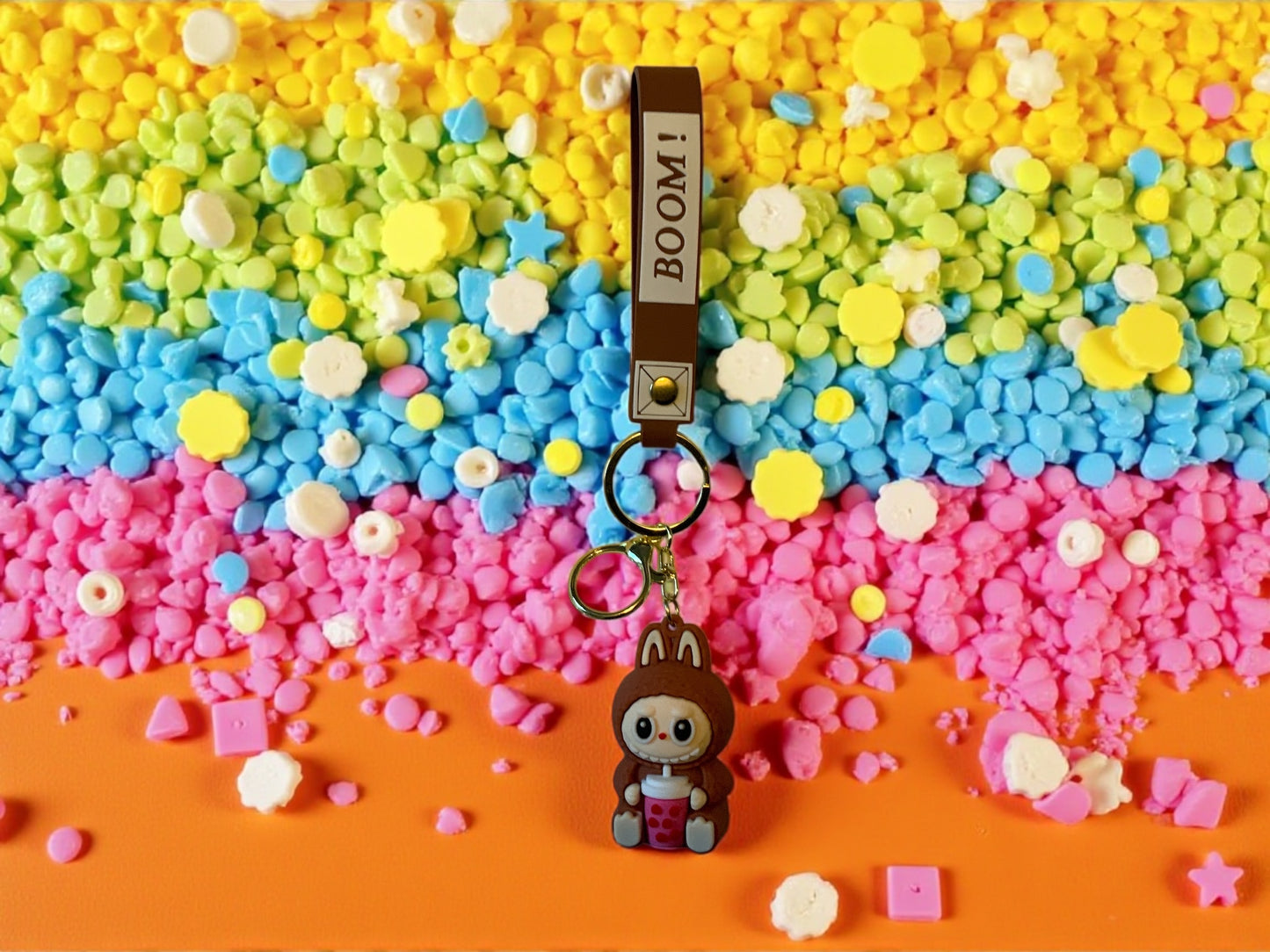 Labubu Boom Keychain – Cute Kawaii Character Keychain with Wrist Strap – Anime-Inspired Collectible Accessory, Gift for Teens & Fans