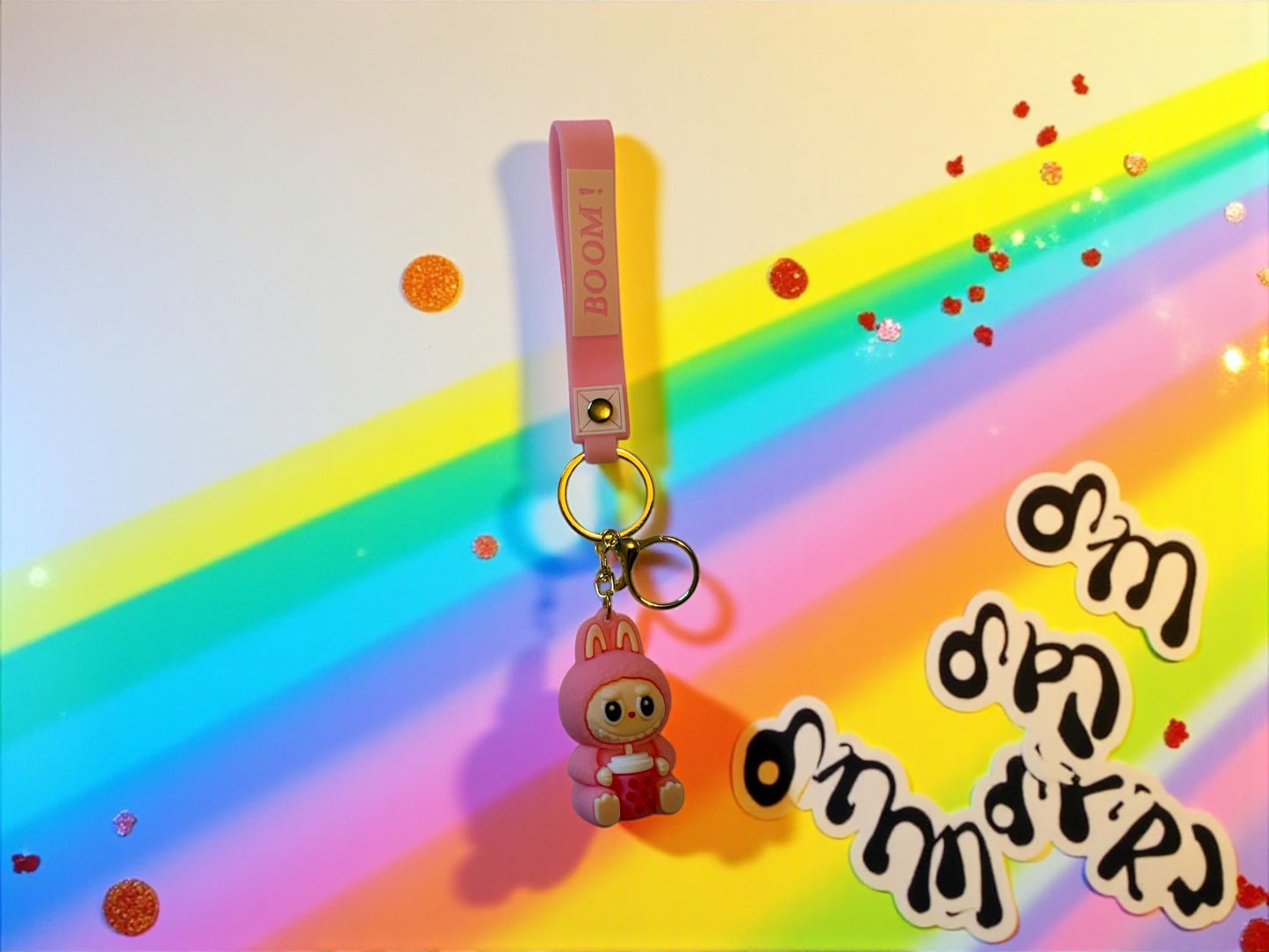 Labubu Boom Keychain – Cute Kawaii Character Keychain with Wrist Strap – Anime-Inspired Collectible Accessory, Gift for Teens & Fans