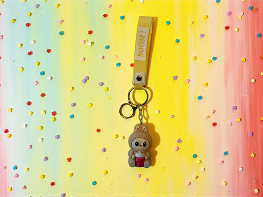 Labubu Boom Keychain – Cute Kawaii Character Keychain with Wrist Strap – Anime-Inspired Collectible Accessory, Gift for Teens & Fans