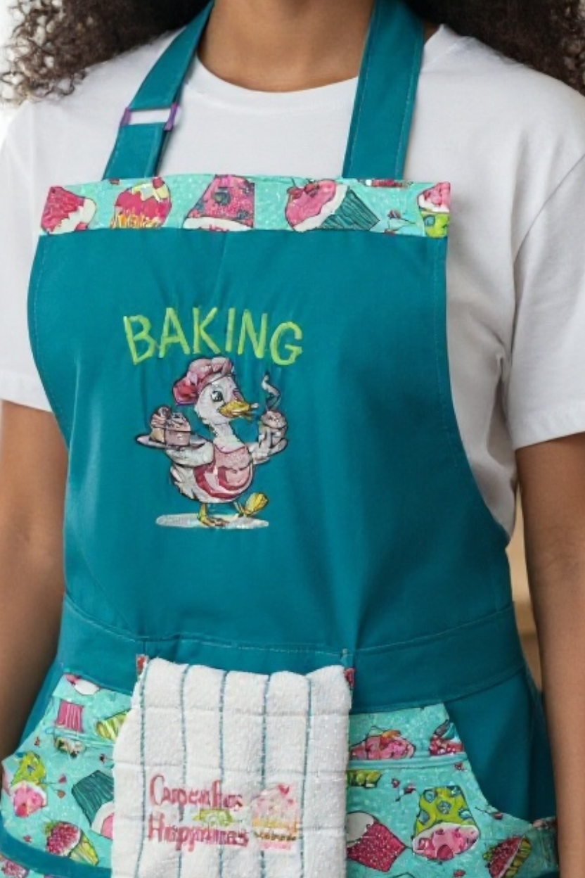 Funny Baking Duck Apron – Cute Kitchen Apron with Pockets – Colorful Cupcake and Duck Design, Gift for Bakers, Moms & Cooking Lovers-TOWEL IINCLUDED