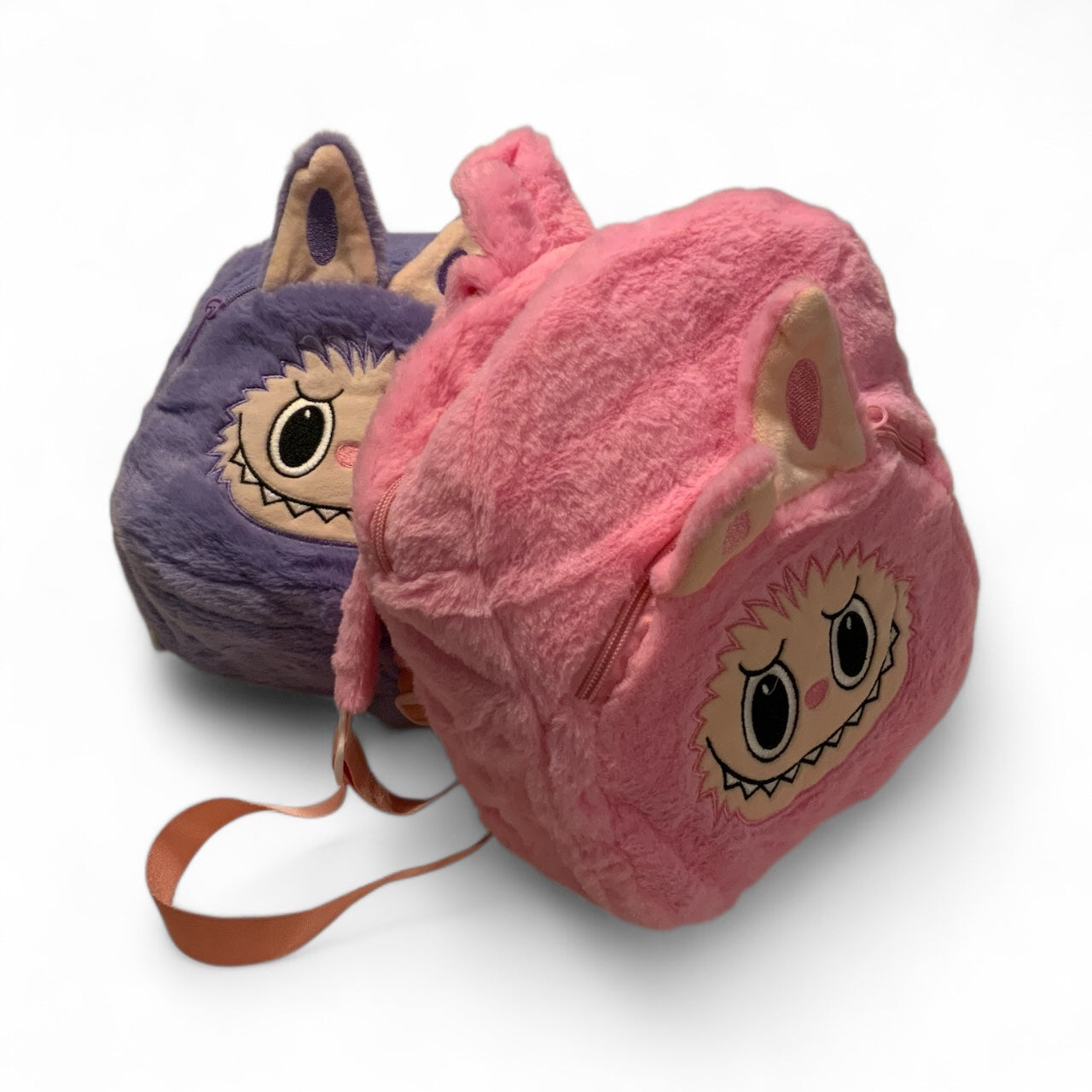 Labubu Plush Backpack – Pink & Purple Fuzzy Character Bag | Kawaii Collectible Backpack for Kids & Fans | Cute Plush Toy Bag