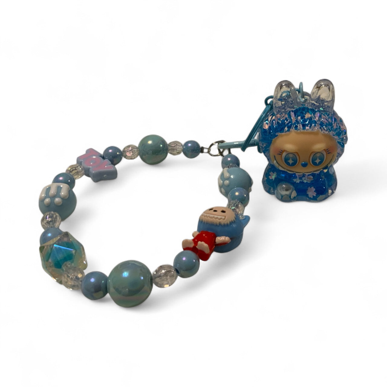 Labubu Keychain – Blue Toy Beaded Charm Key Ring | Kawaii Collectible Figure Keychain | Cute Bag Charm Gift for Fans & Collectors