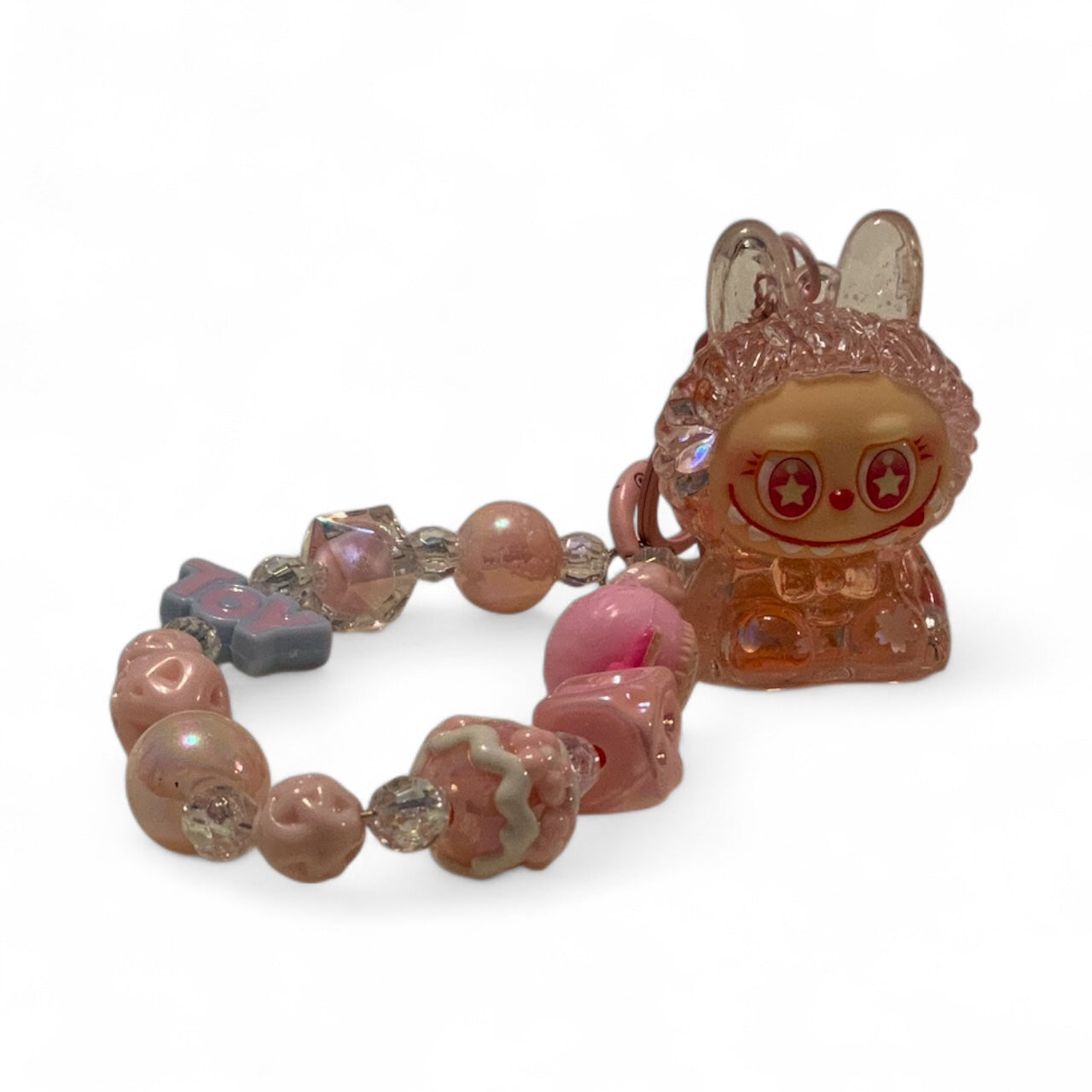 Labubu Keychain – Pink Toy Beaded Charm Key Ring | Kawaii Collectible Figure Keychain | Cute Bag Charm Gift for Fans & Collectors