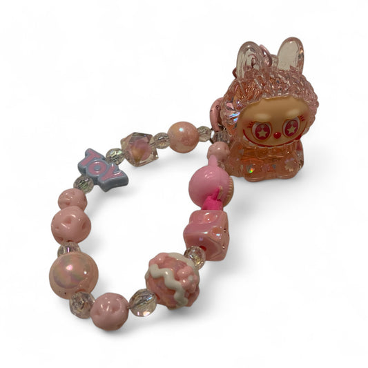 Labubu Keychain – Pink Toy Beaded Charm Key Ring | Kawaii Collectible Figure Keychain | Cute Bag Charm Gift for Fans & Collectors